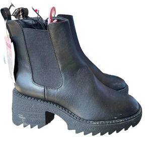 Y2K Chunky Heels Sam/Libby Chelsea Ankle Black Faux Leather Boot Womens 8.5 Goth